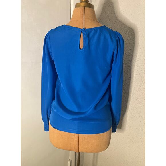 J Crew Factory Blue Long Sleeve Blouse XXS Corporate Siren Dopamine Minimalist - Picture 2 of 8
